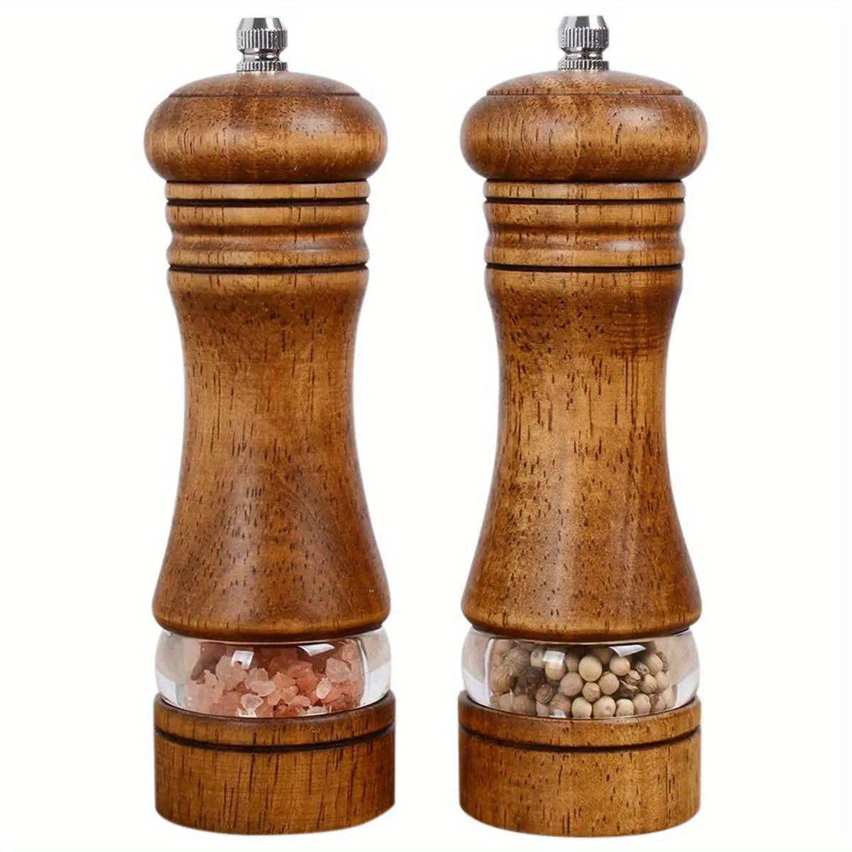 Set of 2 Pepper Grinders: Household Salt and Pepper Grinders, Wooden Spice Grinder, Manual Mill, Spice Crusher, Reusable Bottle for BBQ, Picnic, Camping. Kitchen Gadgets and Valentine's Day Gifts. Perfect for Kitchen Decor.