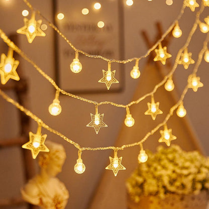 Battery operated Majisu Warm White LED Star Bubble Ball String Lights, ideal for parties, weddings, and holiday decorations.