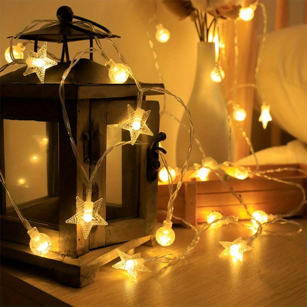 Battery operated Majisu Warm White LED Star Bubble Ball String Lights, ideal for parties, weddings, and holiday decorations.