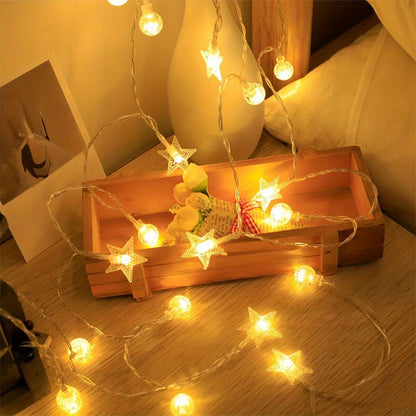 Battery operated Majisu Warm White LED Star Bubble Ball String Lights, ideal for parties, weddings, and holiday decorations.