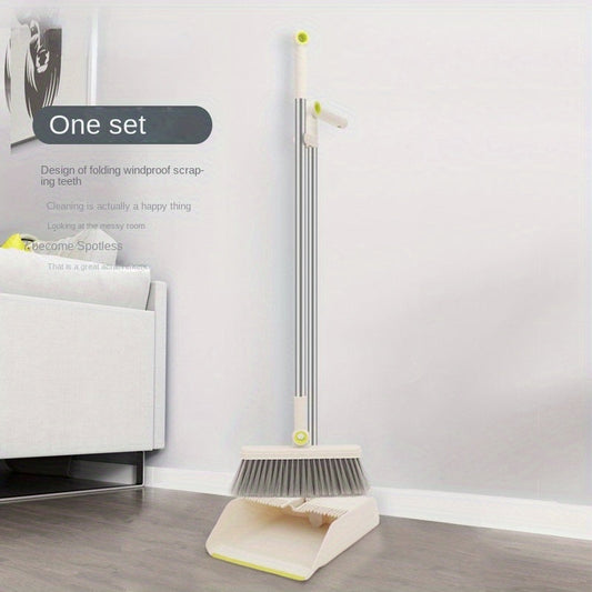 Stand-Up Broom and Dustpan Set with Windproof Design - Leak-Proof, Perfect for Hard Floors in Bedroom, Bathroom, Kitchen, Living Room - Must-Have Cleaning Supplies for Home