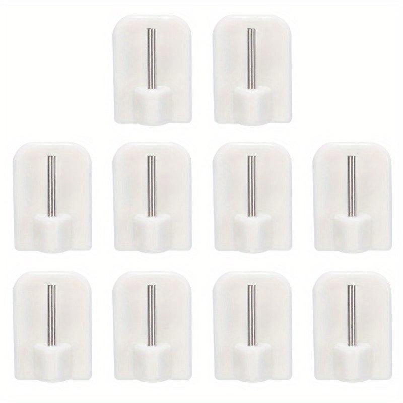 10 strong adhesive hooks for versatile wall mounting, made of durable plastic and steel. Easy to install for curtain rods, key holders, and towel racks.