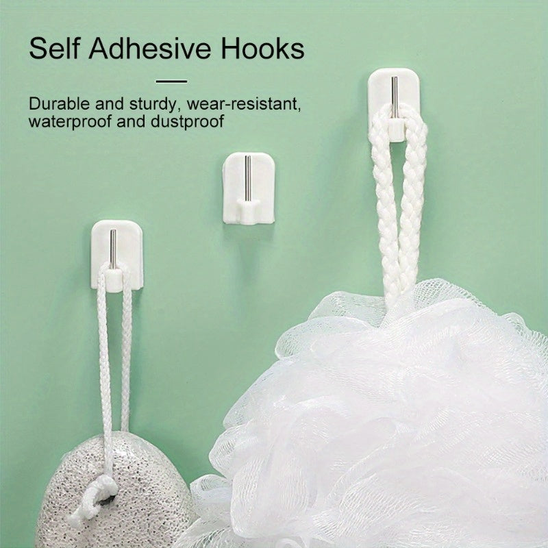 10 strong adhesive hooks for versatile wall mounting, made of durable plastic and steel. Easy to install for curtain rods, key holders, and towel racks.