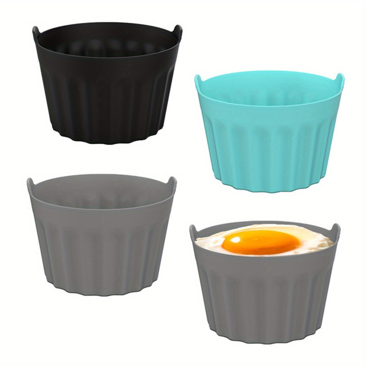 Air Fryer Egg Moulds - Set of 6, Multi-Functional Silicone Ramekins for Air Fryers. Perfect for Poaching Eggs in the Air Fryer, Microwave, or Stovetop. Non-Stick, BPA-Free, and Dishwasher Safe for Easy Cleaning.