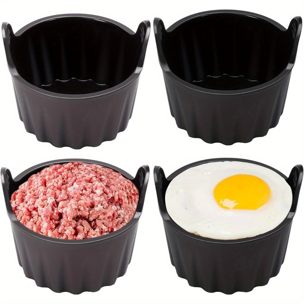 Air Fryer Egg Moulds - Set of 6, Multi-Functional Silicone Ramekins for Air Fryers. Perfect for Poaching Eggs in the Air Fryer, Microwave, or Stovetop. Non-Stick, BPA-Free, and Dishwasher Safe for Easy Cleaning.