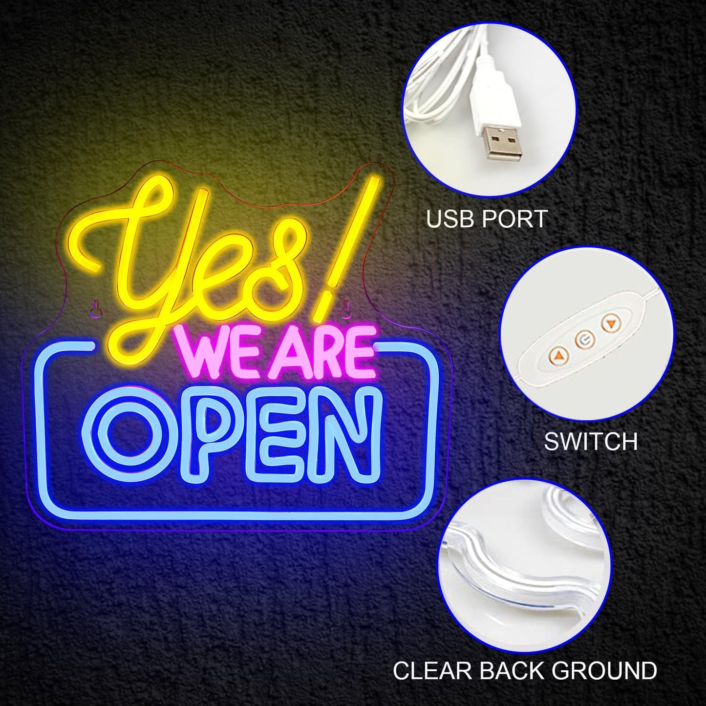 Neon commercial sign with bright LED light for high visibility, perfect for electronic display on walls or windows in bars, coffee shops, salons, hotels, and stores. Powered by USB.