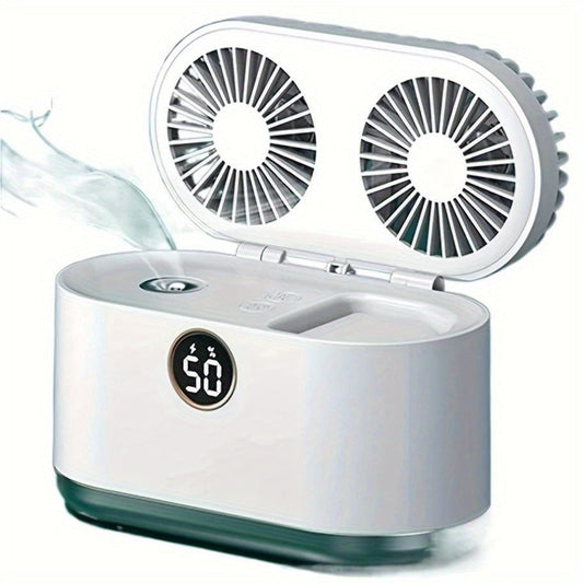 Elegant White Desktop Air Conditioner: Compact 1pc Small Fan Spray Cooling USB Rechargeable Mini Fan with Silent Two-in-one Humidifier. Perfect for Car, Classroom, School, Bedroom, and Office. Makes a great Halloween or Christmas Gift, and adds a touch