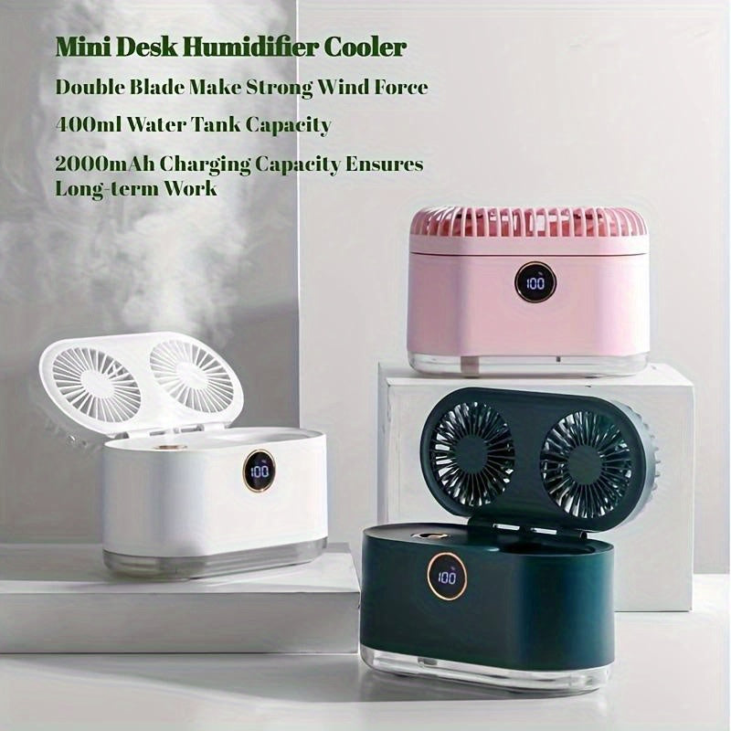 Elegant White Desktop Air Conditioner: Compact 1pc Small Fan Spray Cooling USB Rechargeable Mini Fan with Silent Two-in-one Humidifier. Perfect for Car, Classroom, School, Bedroom, and Office. Makes a great Halloween or Christmas Gift, and adds a touch