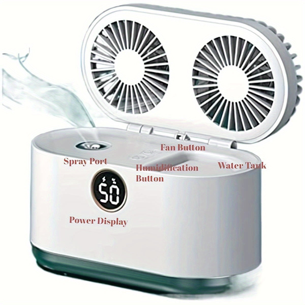 Elegant White Desktop Air Conditioner: Compact 1pc Small Fan Spray Cooling USB Rechargeable Mini Fan with Silent Two-in-one Humidifier. Perfect for Car, Classroom, School, Bedroom, and Office. Makes a great Halloween or Christmas Gift, and adds a touch