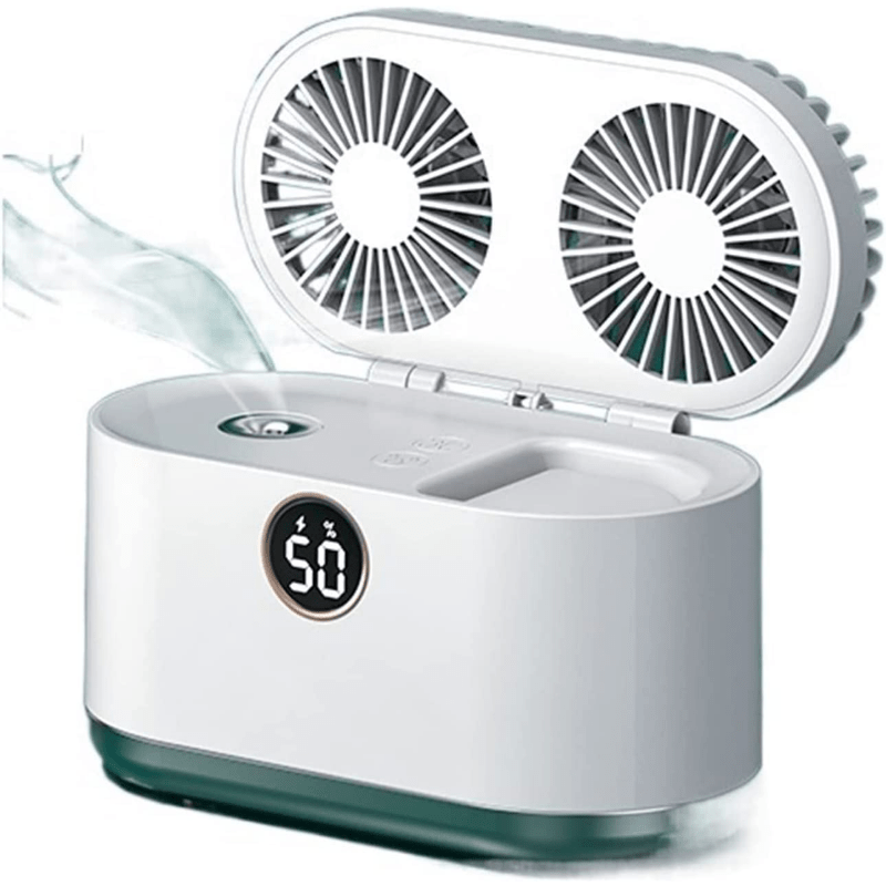 Elegant White Desktop Air Conditioner: Compact 1pc Small Fan Spray Cooling USB Rechargeable Mini Fan with Silent Two-in-one Humidifier. Perfect for Car, Classroom, School, Bedroom, and Office. Makes a great Halloween or Christmas Gift, and adds a touch