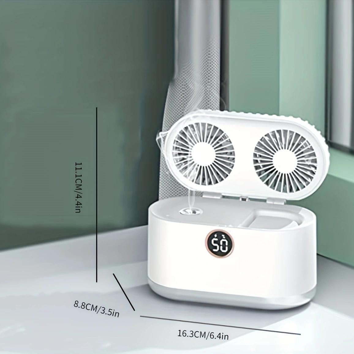 Elegant White Desktop Air Conditioner: Compact 1pc Small Fan Spray Cooling USB Rechargeable Mini Fan with Silent Two-in-one Humidifier. Perfect for Car, Classroom, School, Bedroom, and Office. Makes a great Halloween or Christmas Gift, and adds a touch