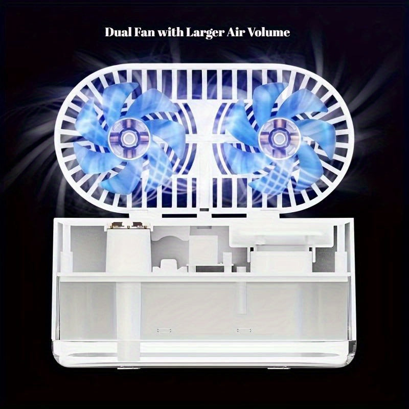 Elegant White Desktop Air Conditioner: Compact 1pc Small Fan Spray Cooling USB Rechargeable Mini Fan with Silent Two-in-one Humidifier. Perfect for Car, Classroom, School, Bedroom, and Office. Makes a great Halloween or Christmas Gift, and adds a touch