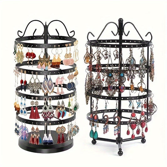 Stylish metal earring organizer with rotating feature - perfect for displaying and organizing jewelry in your home or bedroom.