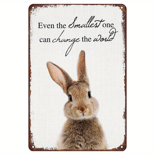 Best-Selling Easter Bunny Metal Sign - 'The Smallest One Can Make a Difference' - Ideal Present for Loved Ones, Adorable Rabbit Wall Decor for Home, Bar, Cafe, Garage, Kitchen, Tin Sign