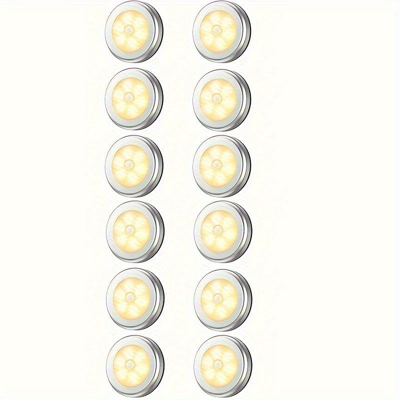 1-3pcs 6LED motion sensor lights for indoor use, battery-operated under cabinet lights, wireless wall puck lamp for stairs, hallway, garage, and entrance.