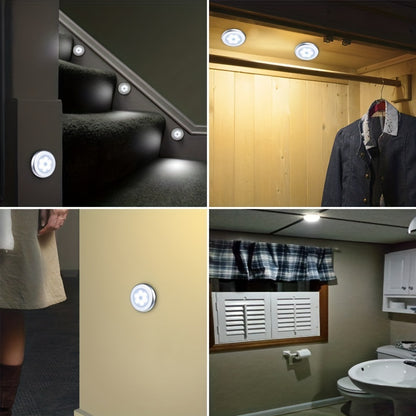 1-3pcs 6LED motion sensor lights for indoor use, battery-operated under cabinet lights, wireless wall puck lamp for stairs, hallway, garage, and entrance.