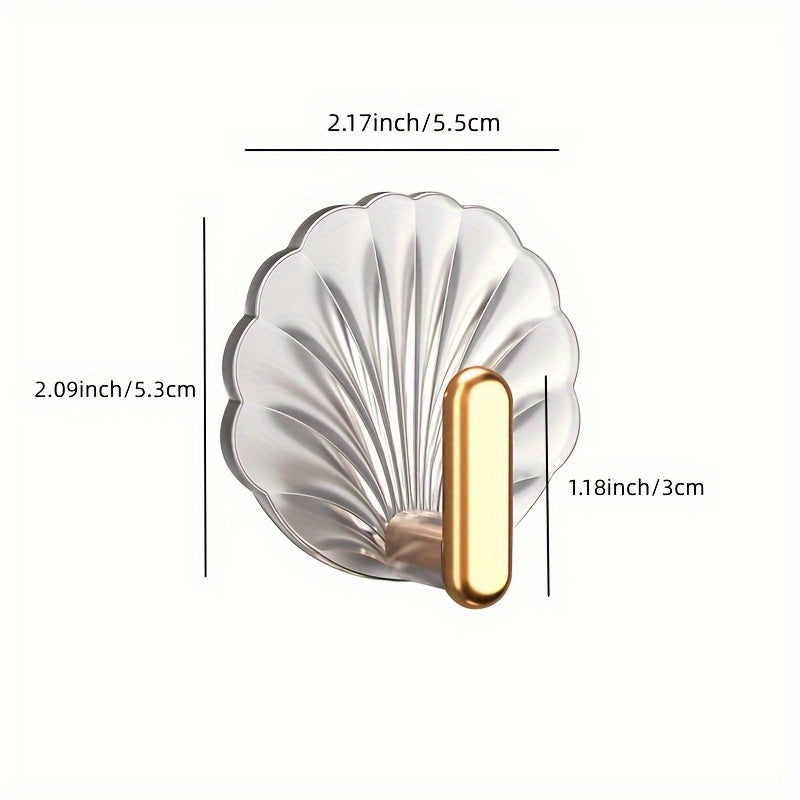 Set of 2/4 Shell Shaped Sticky Waterproof Hooks for Hanging Towels, Keys, Coats in Kitchen, Bathroom, Bedroom.