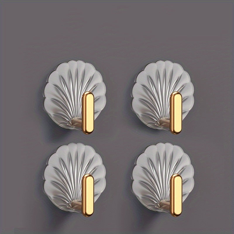 Set of 2/4 Shell Shaped Sticky Waterproof Hooks for Hanging Towels, Keys, Coats in Kitchen, Bathroom, Bedroom.