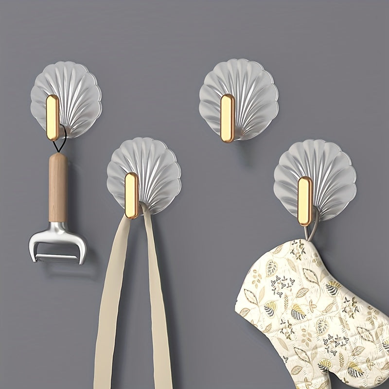 Set of 2/4 Shell Shaped Sticky Waterproof Hooks for Hanging Towels, Keys, Coats in Kitchen, Bathroom, Bedroom.