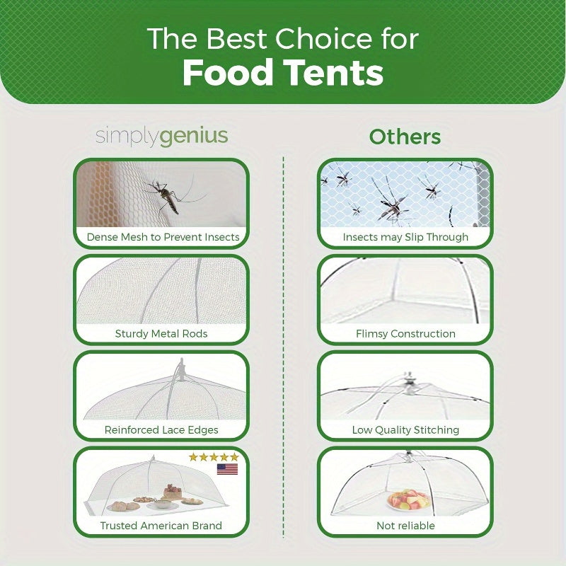 3 white picnic net food covers: foldable, large, dust-proof; perfect for restaurants and food trucks.