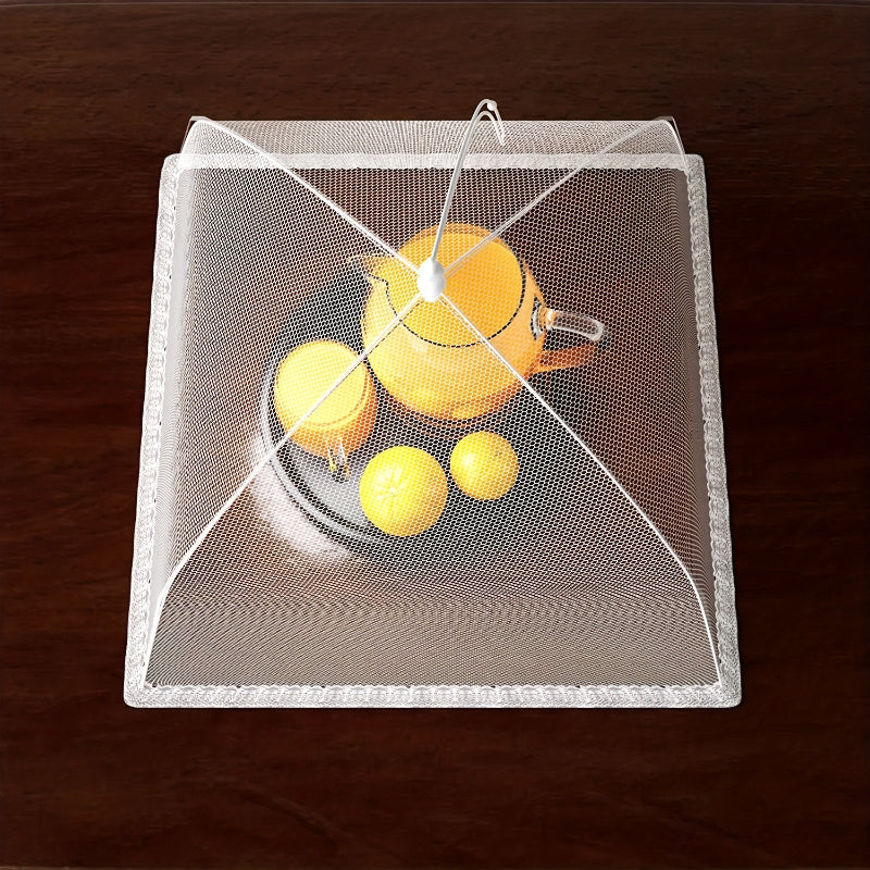 3 white picnic net food covers: foldable, large, dust-proof; perfect for restaurants and food trucks.