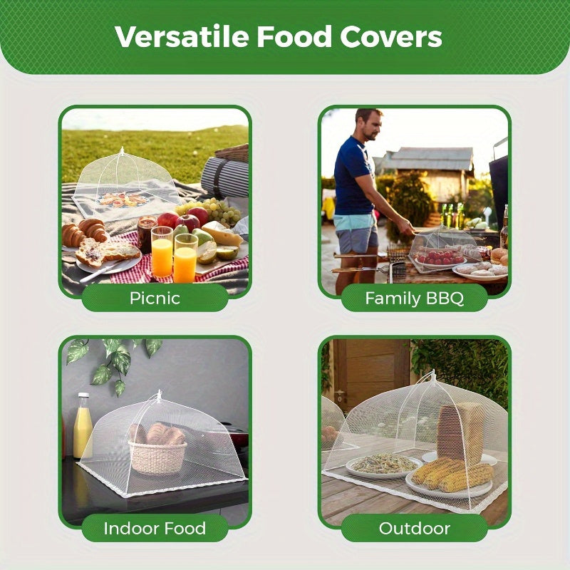 3 white picnic net food covers: foldable, large, dust-proof; perfect for restaurants and food trucks.