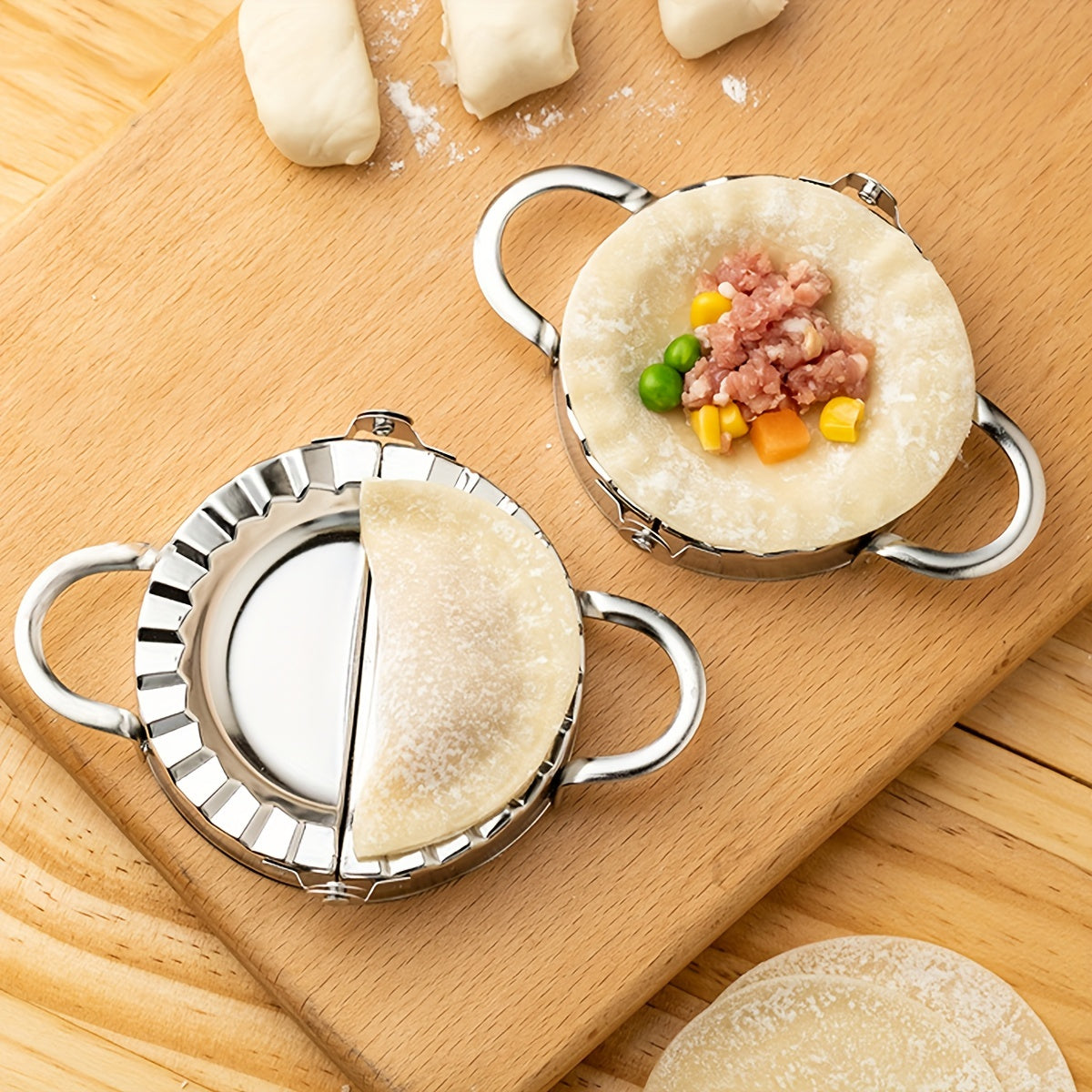 Set of 3 Stainless Steel Dumpling Makers - Manual Empanada Press Molds in Various Sizes for Wrapping Dough, Making Pasta, and Stamping Cookies in the Kitchen