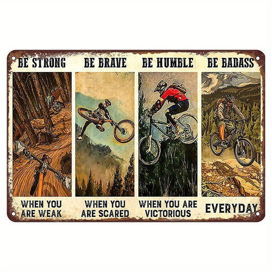 Metal tin sign for mountain biking enthusiasts, perfect as a gift. Add a touch of humor to your living room, home bar, cafe, restaurant, shop, garage, kitchen, gym, boxing club, or fitness club with this unique wall art piece.