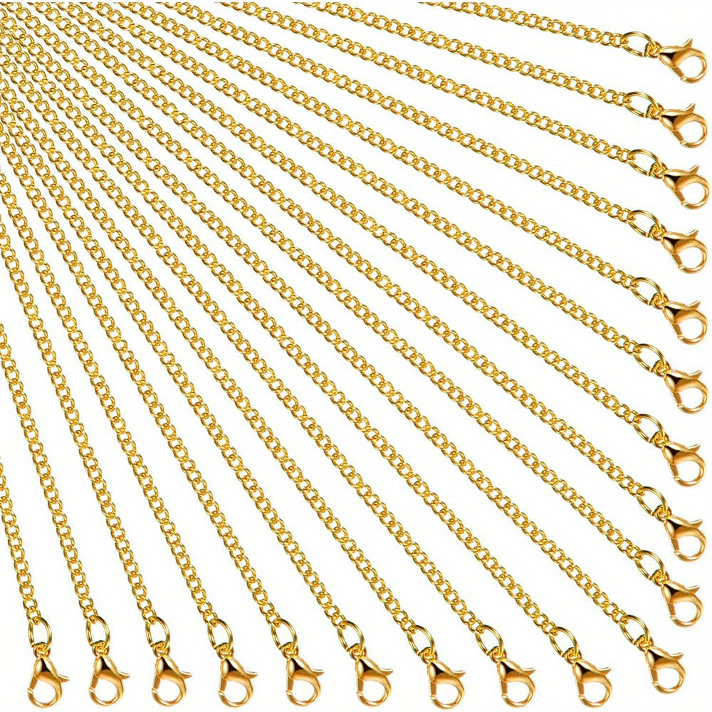 DIY Jewelry Making Supplies: Set of 24 Golden Plated Necklace Chains with Lobster Clasps for Women to Create Link Chain Necklaces