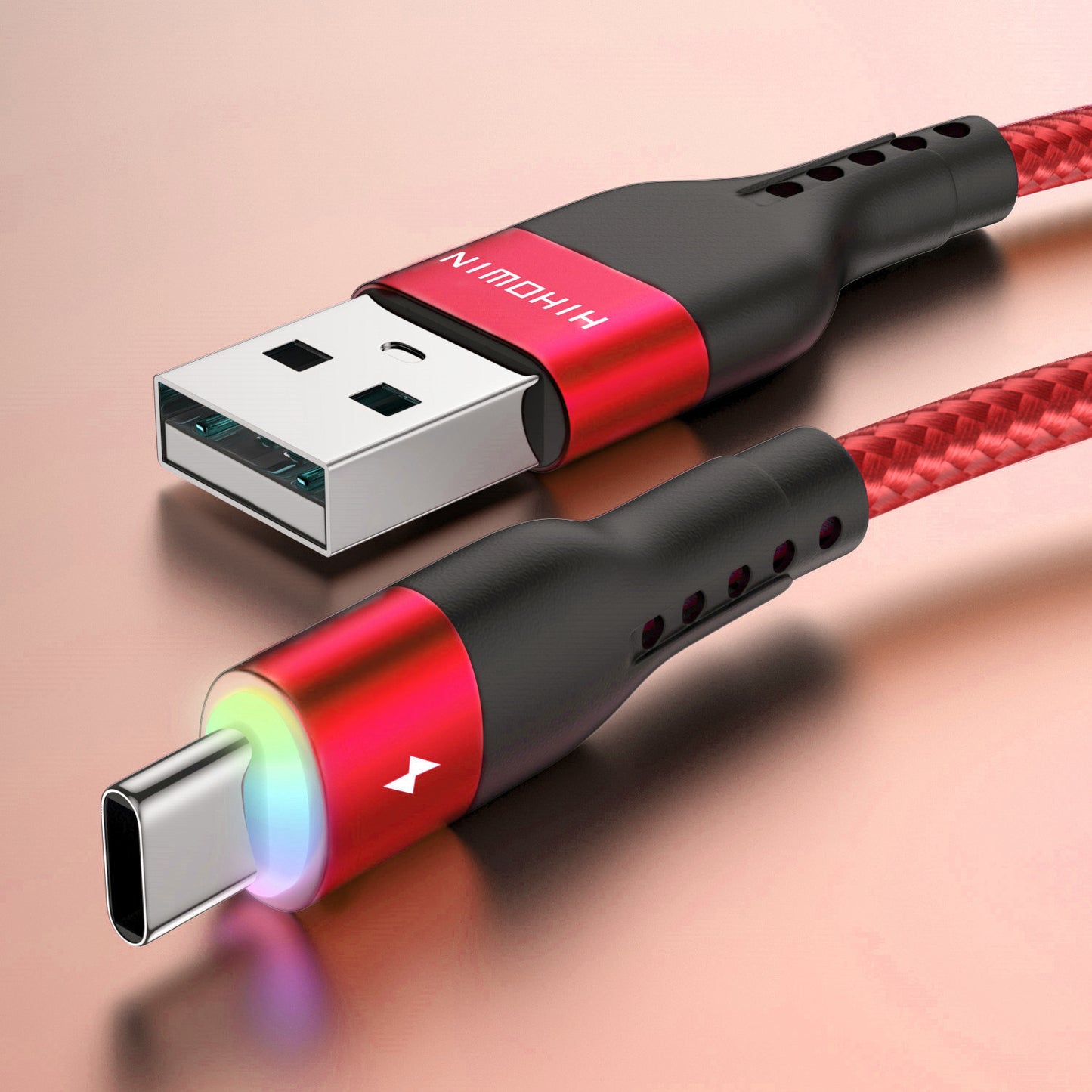 Samsung, Vivo, OPPO, Redmi, and other USB-C smartphones compatible LED Type C cable for fast charging and data transfer available in 1m, 2m, and 3m lengths.