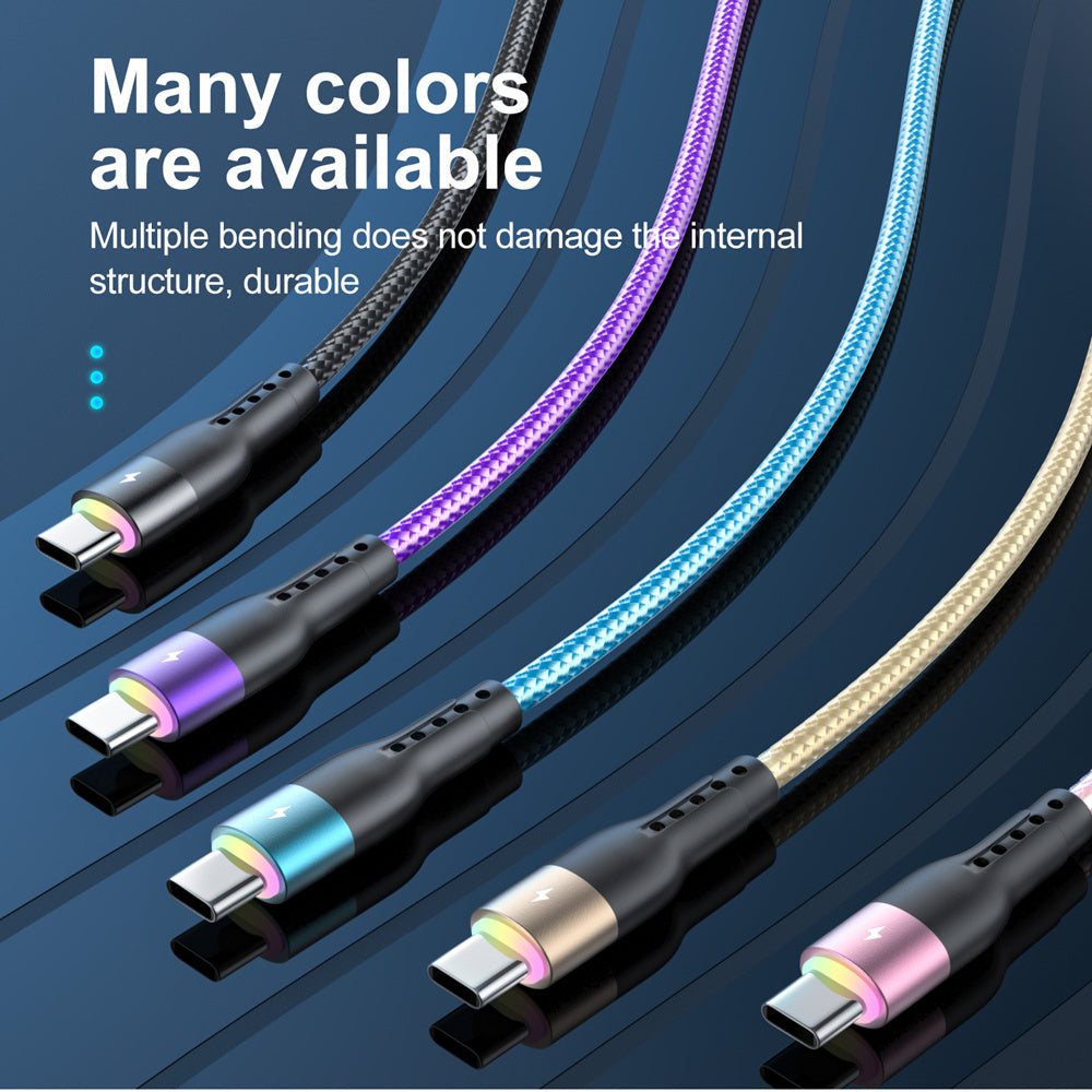 Samsung, Vivo, OPPO, Redmi, and other USB-C smartphones compatible LED Type C cable for fast charging and data transfer available in 1m, 2m, and 3m lengths.