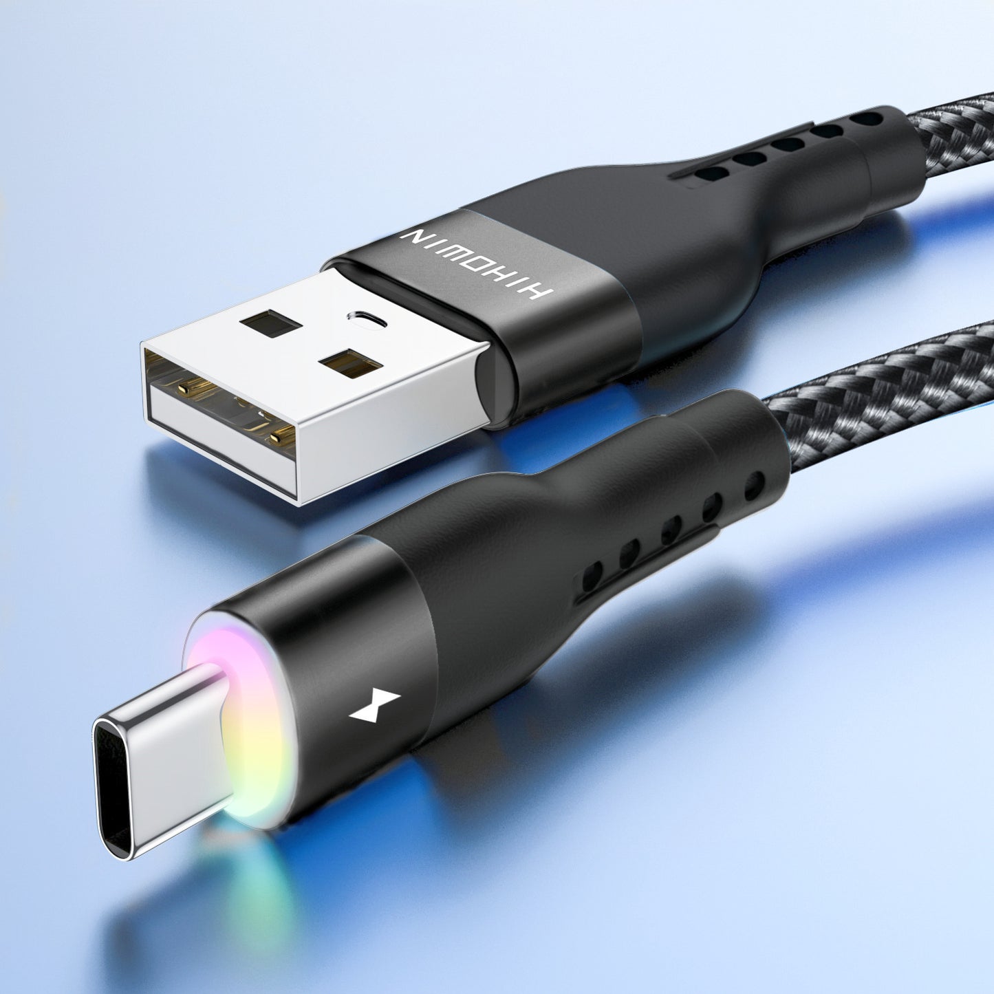 Samsung, Vivo, OPPO, Redmi, and other USB-C smartphones compatible LED Type C cable for fast charging and data transfer available in 1m, 2m, and 3m lengths.