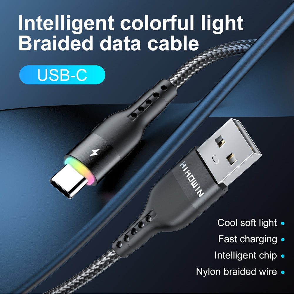 Samsung, Vivo, OPPO, Redmi, and other USB-C smartphones compatible LED Type C cable for fast charging and data transfer available in 1m, 2m, and 3m lengths.