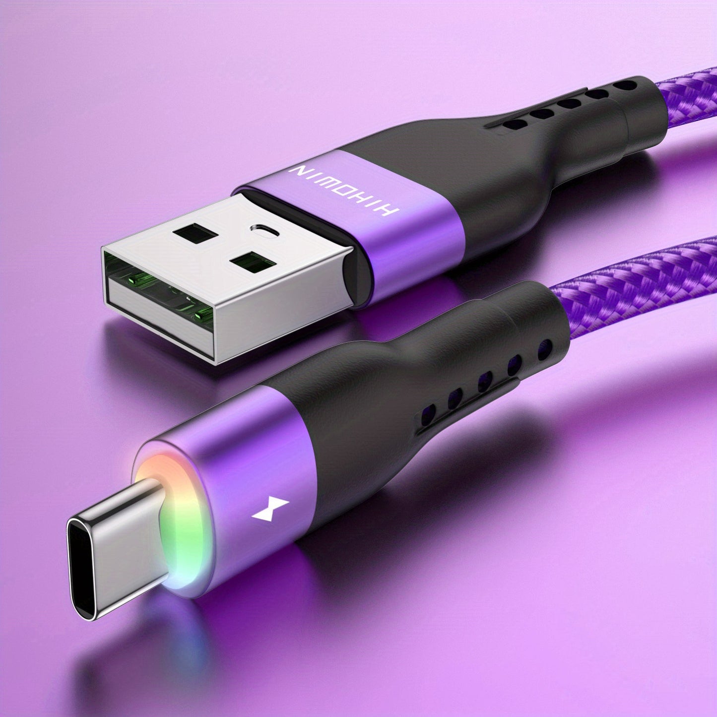 Samsung, Vivo, OPPO, Redmi, and other USB-C smartphones compatible LED Type C cable for fast charging and data transfer available in 1m, 2m, and 3m lengths.