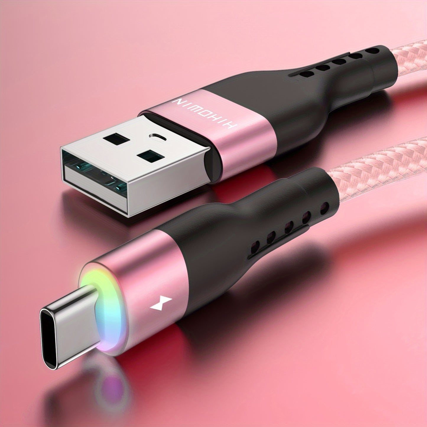 Samsung, Vivo, OPPO, Redmi, and other USB-C smartphones compatible LED Type C cable for fast charging and data transfer available in 1m, 2m, and 3m lengths.