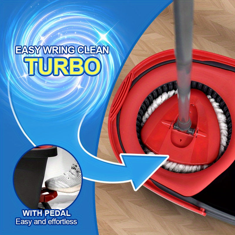 1 set includes 1 piece, Spin Mop Set with 1 Bucket, featuring a New 360° Rotating Mop Bucket Replacement Head and Microfiber Cleaning Pads. Easy to install and use.