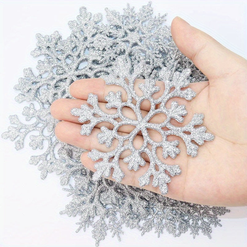 Set of 36 Sparkling Snowflake Ornaments for Christmas Tree, Windows, and Doors - Made of Plastic