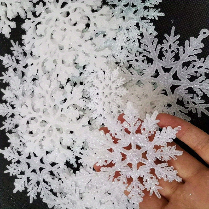 Set of 36 Sparkling Snowflake Ornaments for Christmas Tree, Windows, and Doors - Made of Plastic