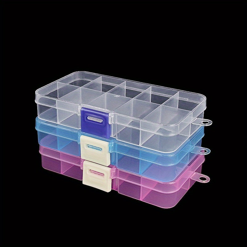 3 Multi-Color Transparent Plastic Storage Boxes with Non-Removable Dividers - Ideal for Jewelry, Beads, Electronic Accessories - Durable Organizer for Home and Office.