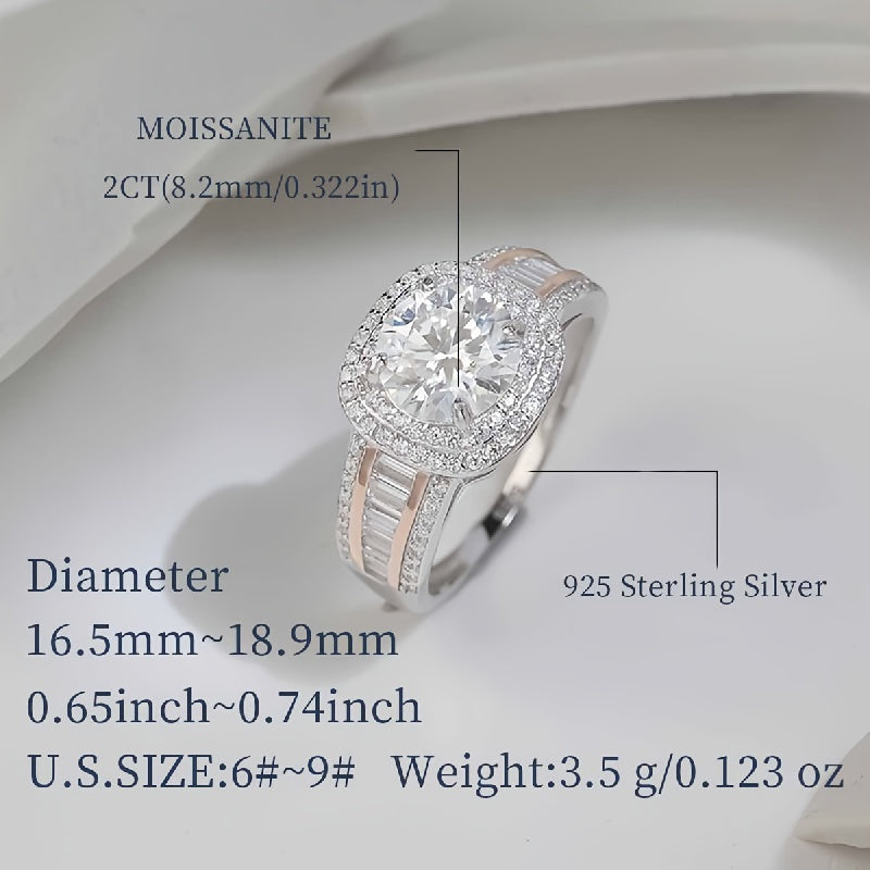 Elegant 925 Sterling Silver Hypoallergenic Belt Ring with 2ct Moissanite for Women. This Round Square ring is perfect for an Engagement or Wedding. Comes with a Moissanite Certificate and Exquisite Gift Box.