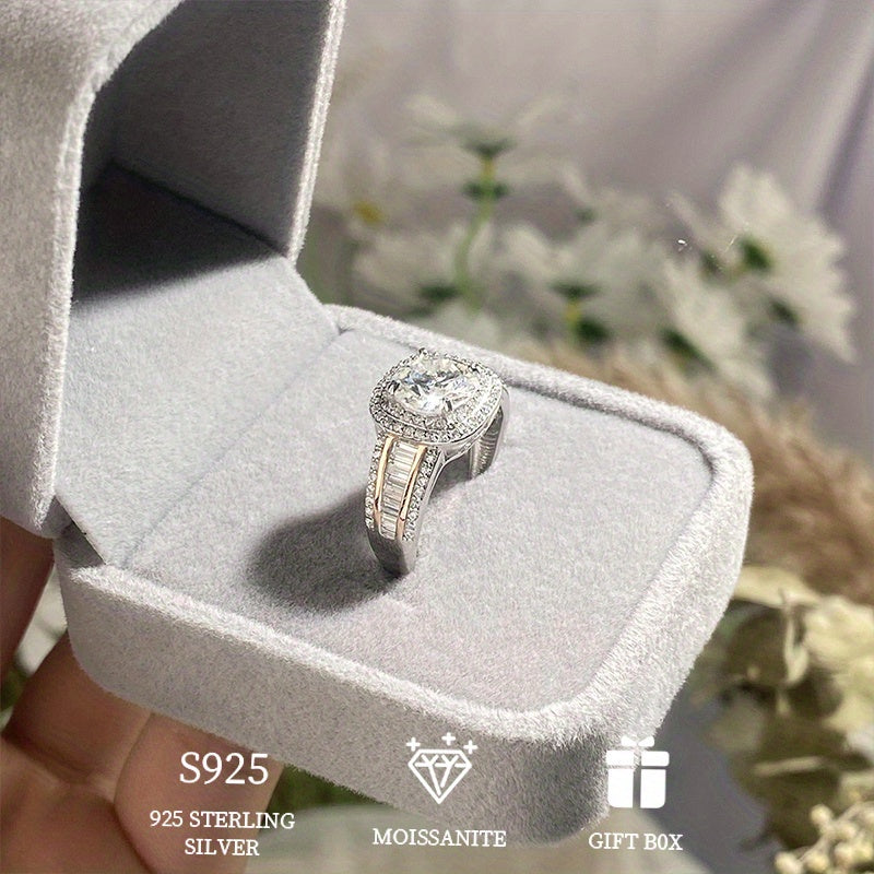 Handcrafted 925 Sterling Silver 2ct Moissanite Women's Belt Ring in Round Square Design - Hypoallergenic, Elegant Engagement and Wedding Jewelry. Featuring a Moissanite Certificate and Luxurious Exquisite Gift Box.