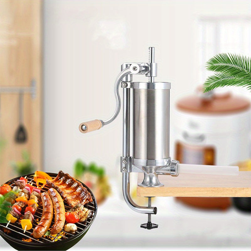 One Set of Stainless Steel Vertical Sausage Filler Machine with Manual Sausage Stuffers, Sausage Syringe, and Manual Sausage Maker Tools - Perfect for Baking and Kitchen Use.