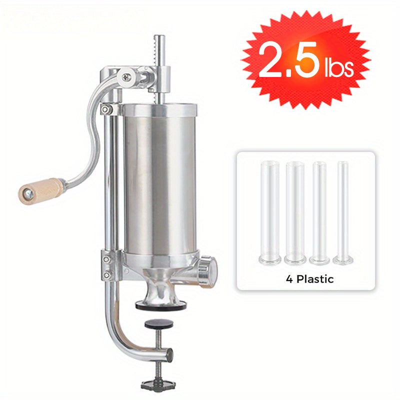 One Set of Stainless Steel Vertical Sausage Filler Machine with Manual Sausage Stuffers, Sausage Syringe, and Manual Sausage Maker Tools - Perfect for Baking and Kitchen Use.