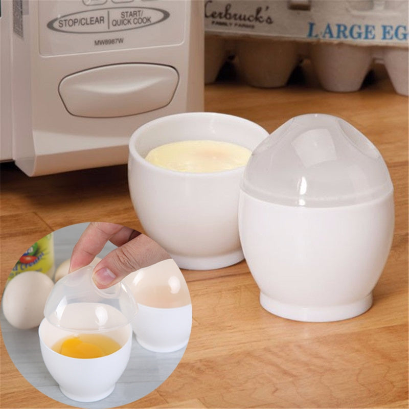 Set of 2 Easy Egg Cookers - Non-Stick Cups for Microwaving or Poaching Eggs, Ideal for Tasty Breakfasts and Lunches, White Color, Simple to Use, Exceptional Egg Cooking