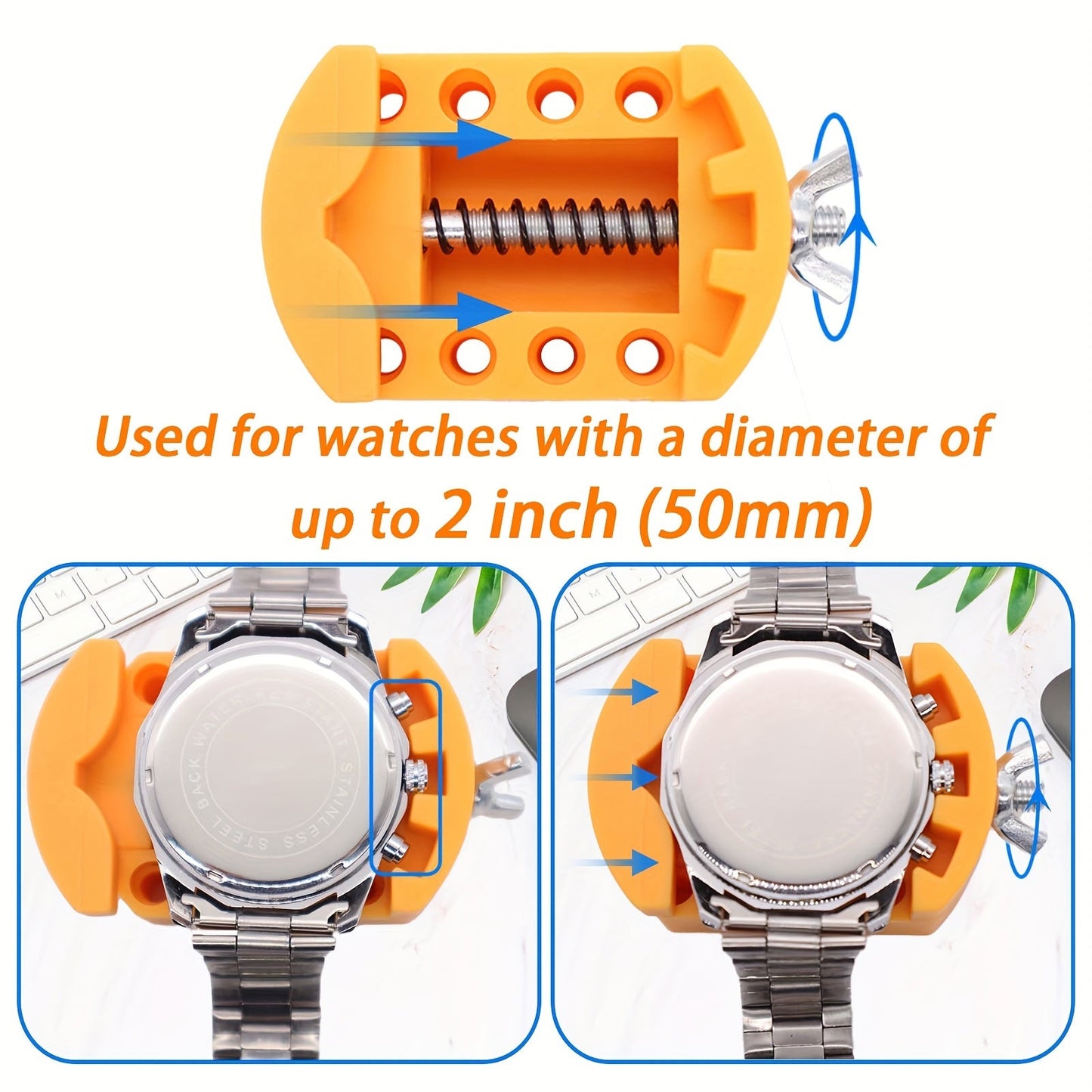 Watch Battery Replacement Kit with 3 Pieces, Includes Watch Wrench for Removing Backs, Case Opener Set, Holder for Back Removal, and Tweezers