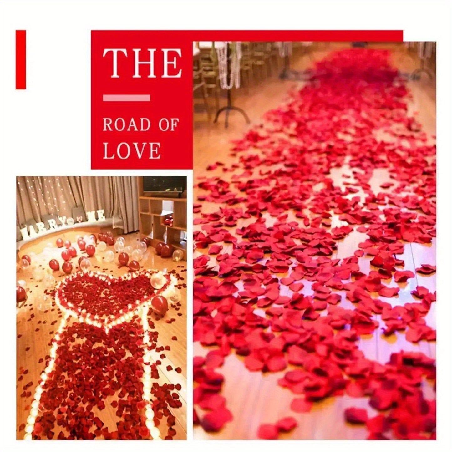 1000 fake red rose petals for romantic wedding and Valentine's Day décor.