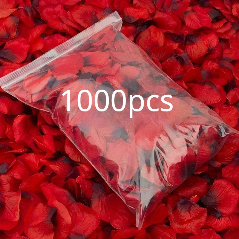 1000 fake red rose petals for romantic wedding and Valentine's Day décor.