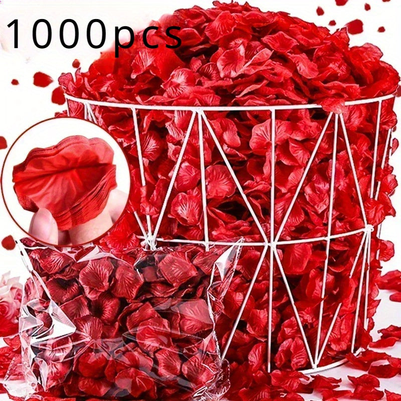 1000 fake red rose petals for romantic wedding and Valentine's Day décor.