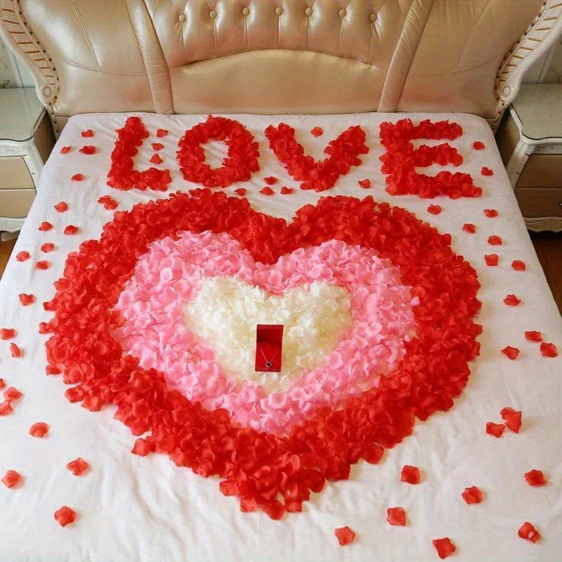 1000 fake red rose petals for romantic wedding and Valentine's Day décor.