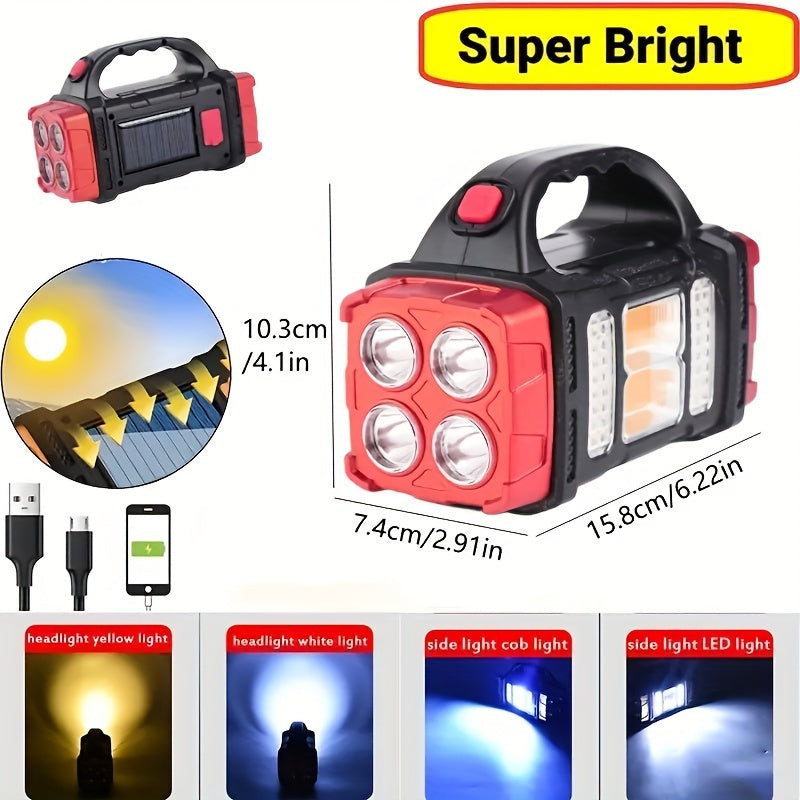 One LED solar camping light, bright and portable, rechargeable flashlight, ideal for outdoor activities including hiking and camping.